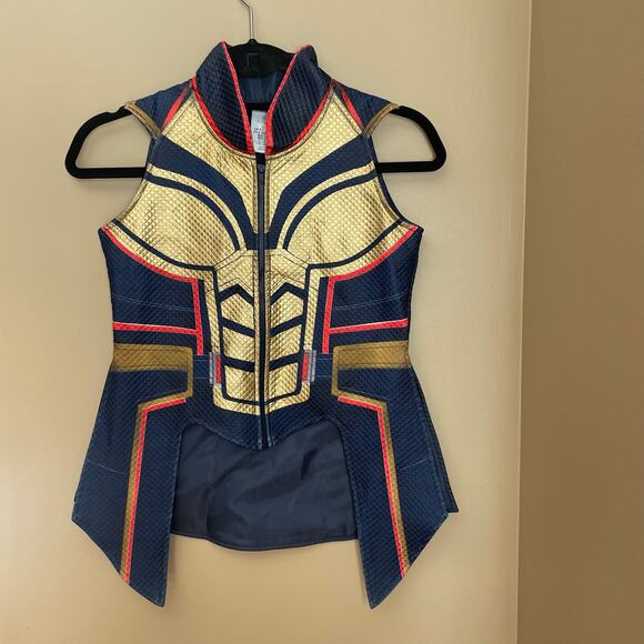 Disney Store Marvel Wasp Kids Costume Size 9/10 Blue Gold Vest & Arm Sleeves - Picture 2 of 14